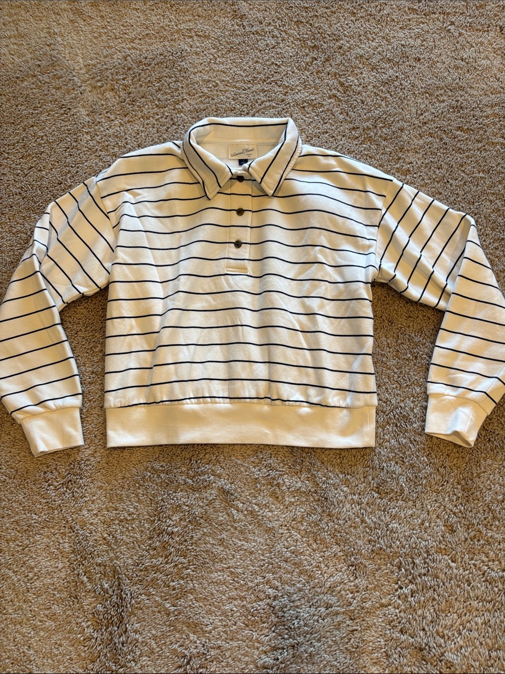 Cream Striped Henley Sweatshirt